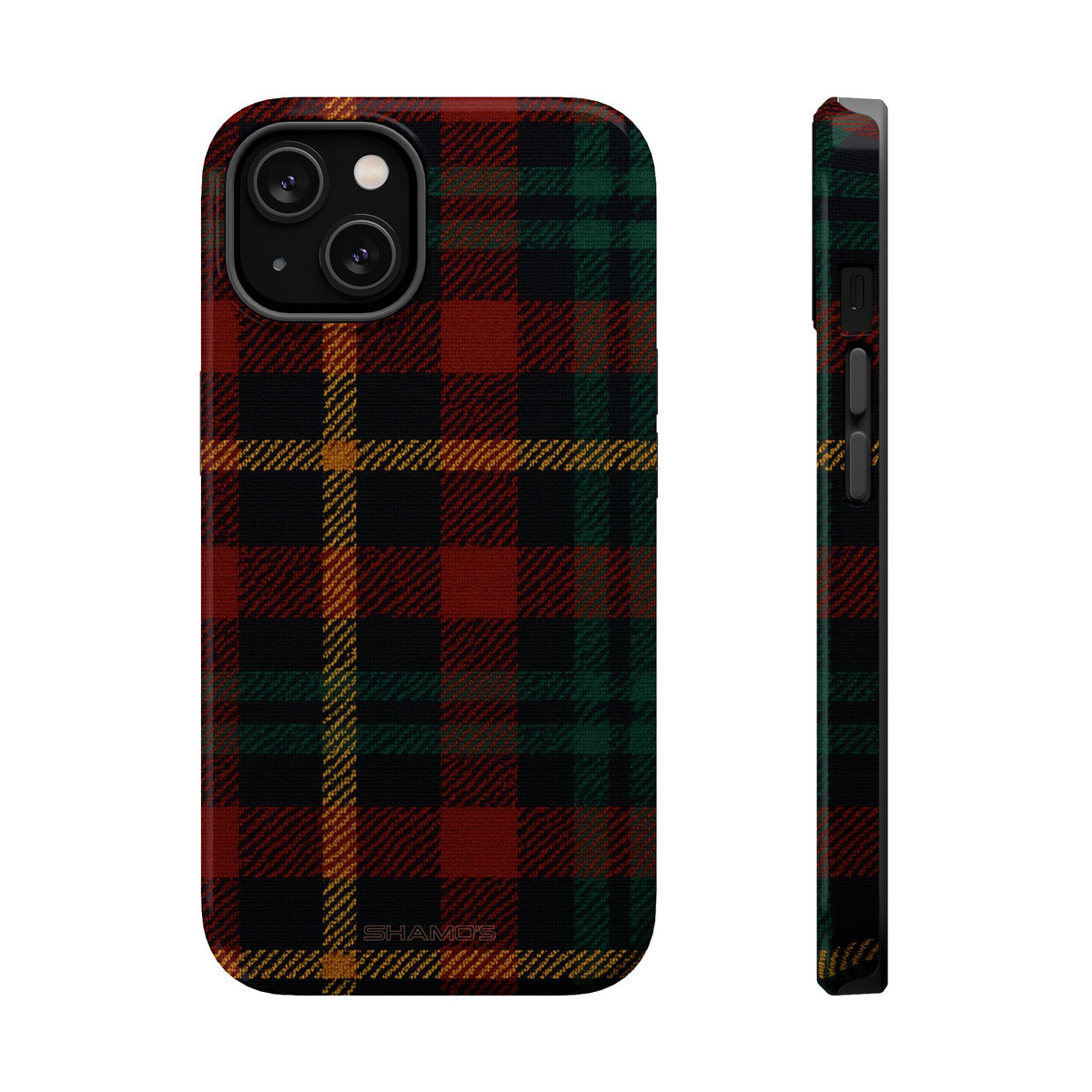 Funda para iPhone resistente a impactos con diseño de cuadros escoceses rojos y verdes con MagSafe