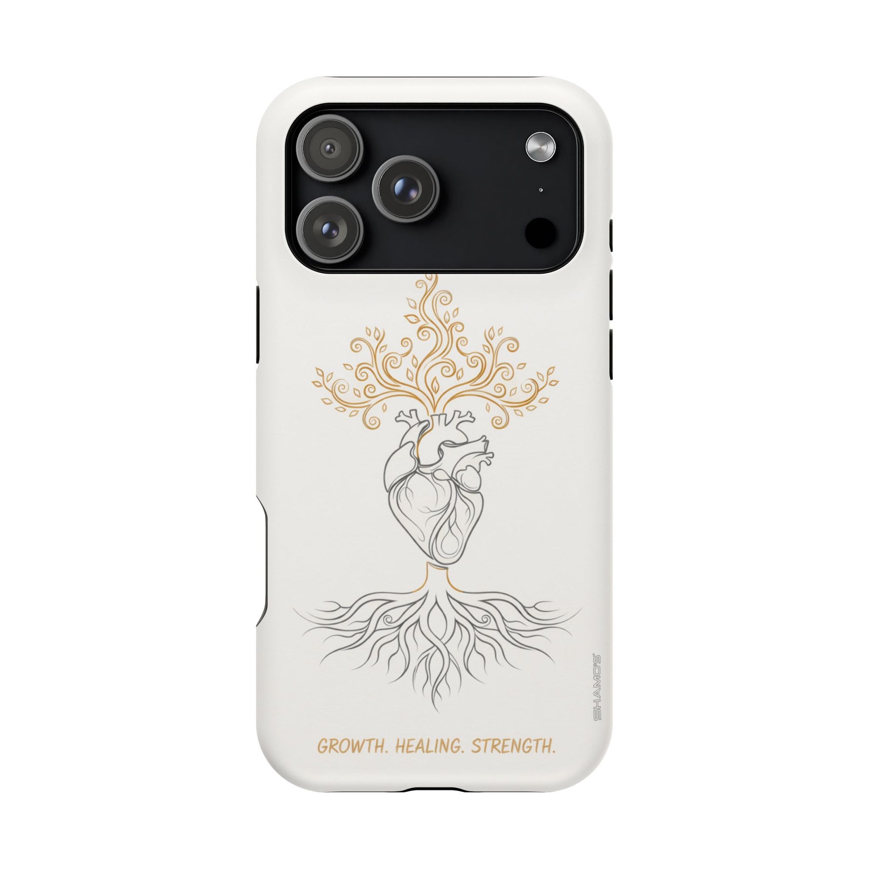 Minimalist Impact-Resistant iPhone Case, Heart Root Illustration ("Growth. Healing. Strength.") MagSafe Compatible - iPhone 17 Pro Max / Matte - Shamo's