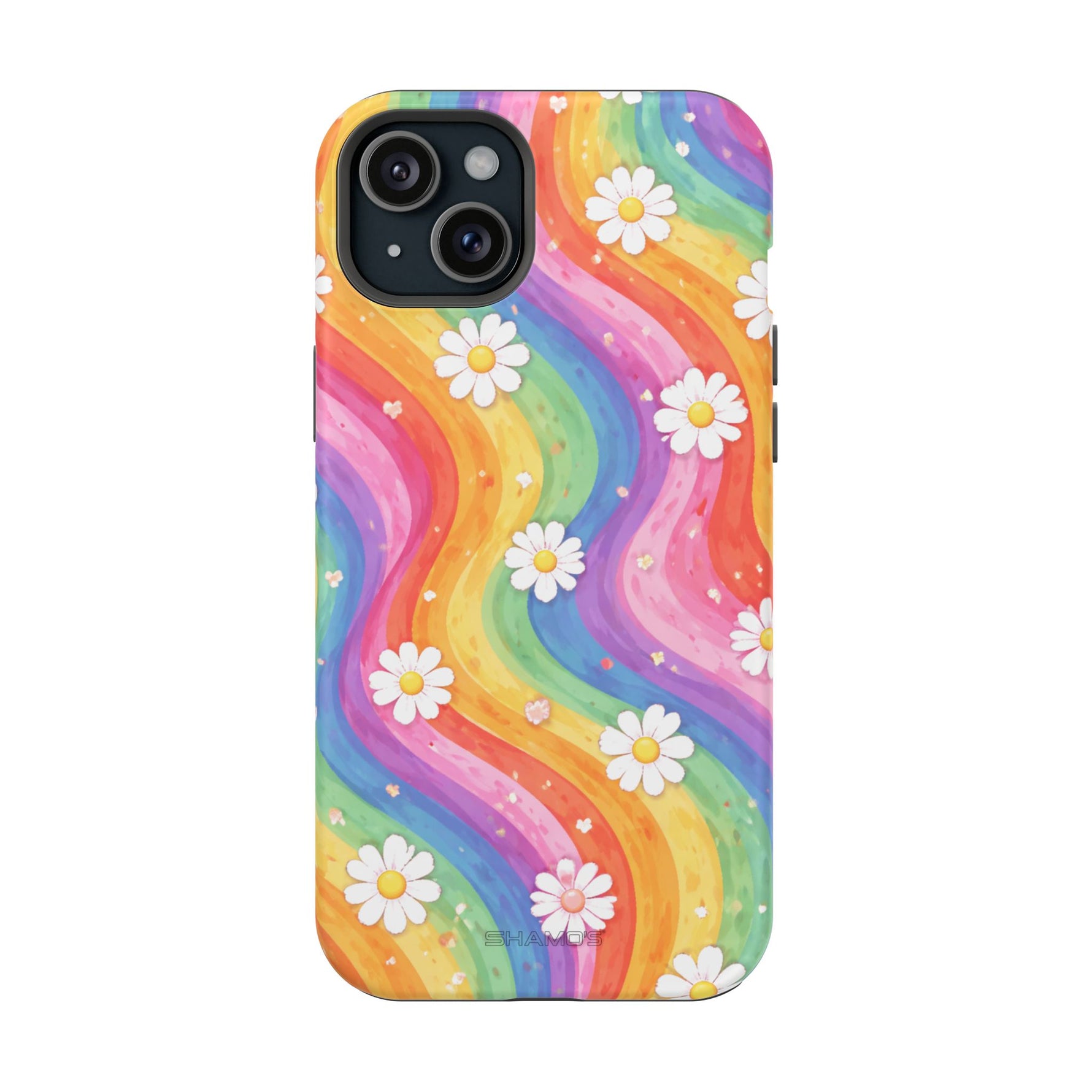 Funda de teléfono resistente a impactos con efecto cascada de colores Rainbow Daisy