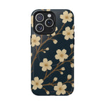 Navy Cherry Blossom Floral iPhone Case - Compatible with MagSafe