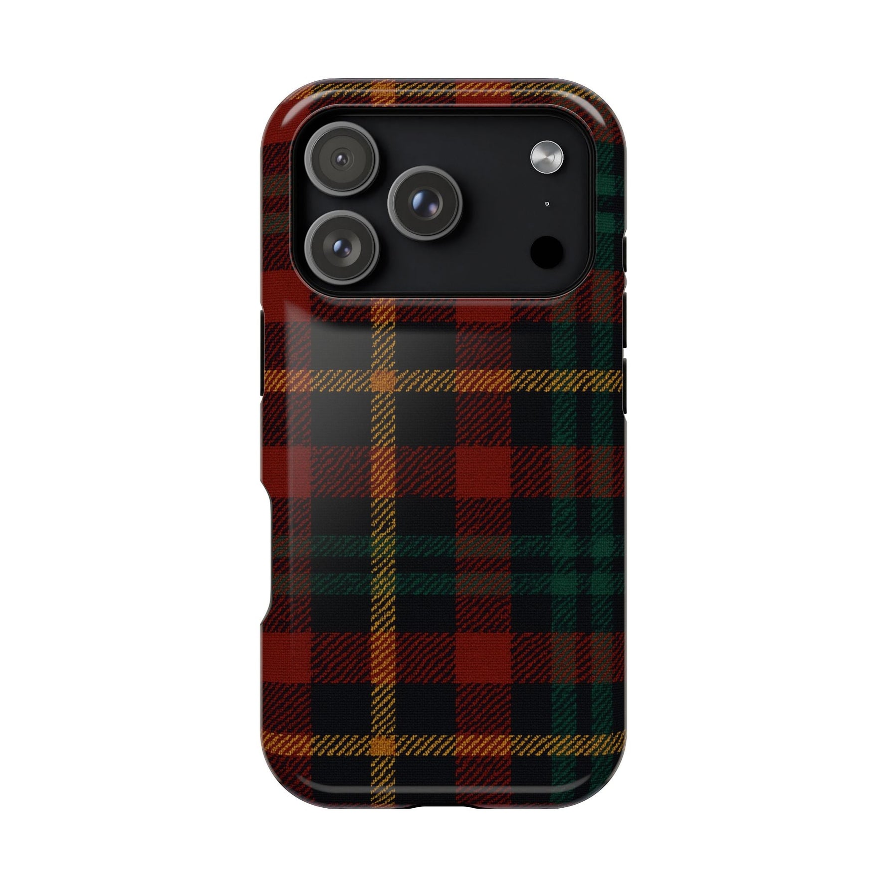 Plaid Impact-Resistant iPhone Case — Red Green Tartan Holiday Theme with MagSafe  Shamo's iPhone 17 Pro / Glossy
