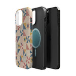 Prairie Quilt – Pastel Patchwork Pattern MagSafe Phone Case, glossy square triple-camera Pro model, exploded shell and liner with magnetic ring