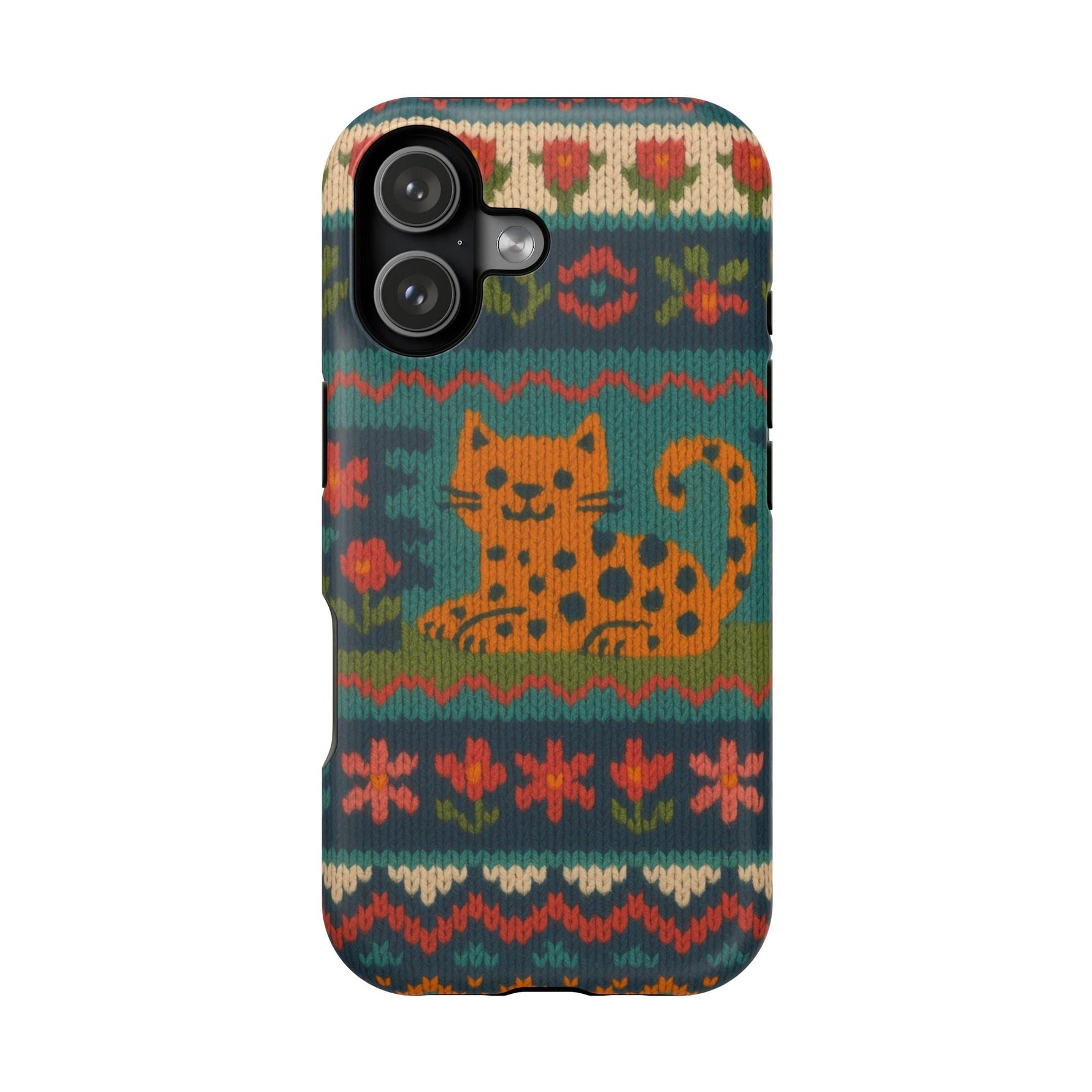 Cozy Knit Leopard Pattern Sweater Holiday Theme iPhone Case with MagSafe compatibility  Shamo's iPhone 17 / Matte