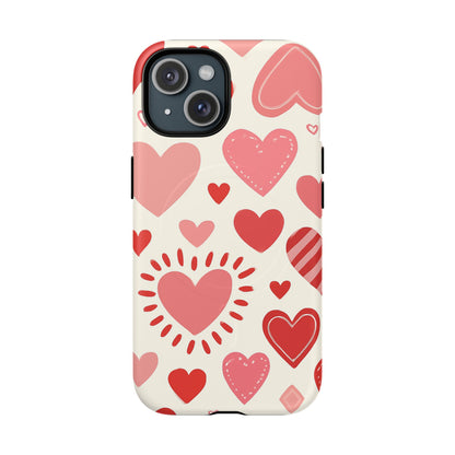 Heart Pattern Tough iPhone Case — Cute Red & Pink Hearts Protective Cover (MagSafe compatible)