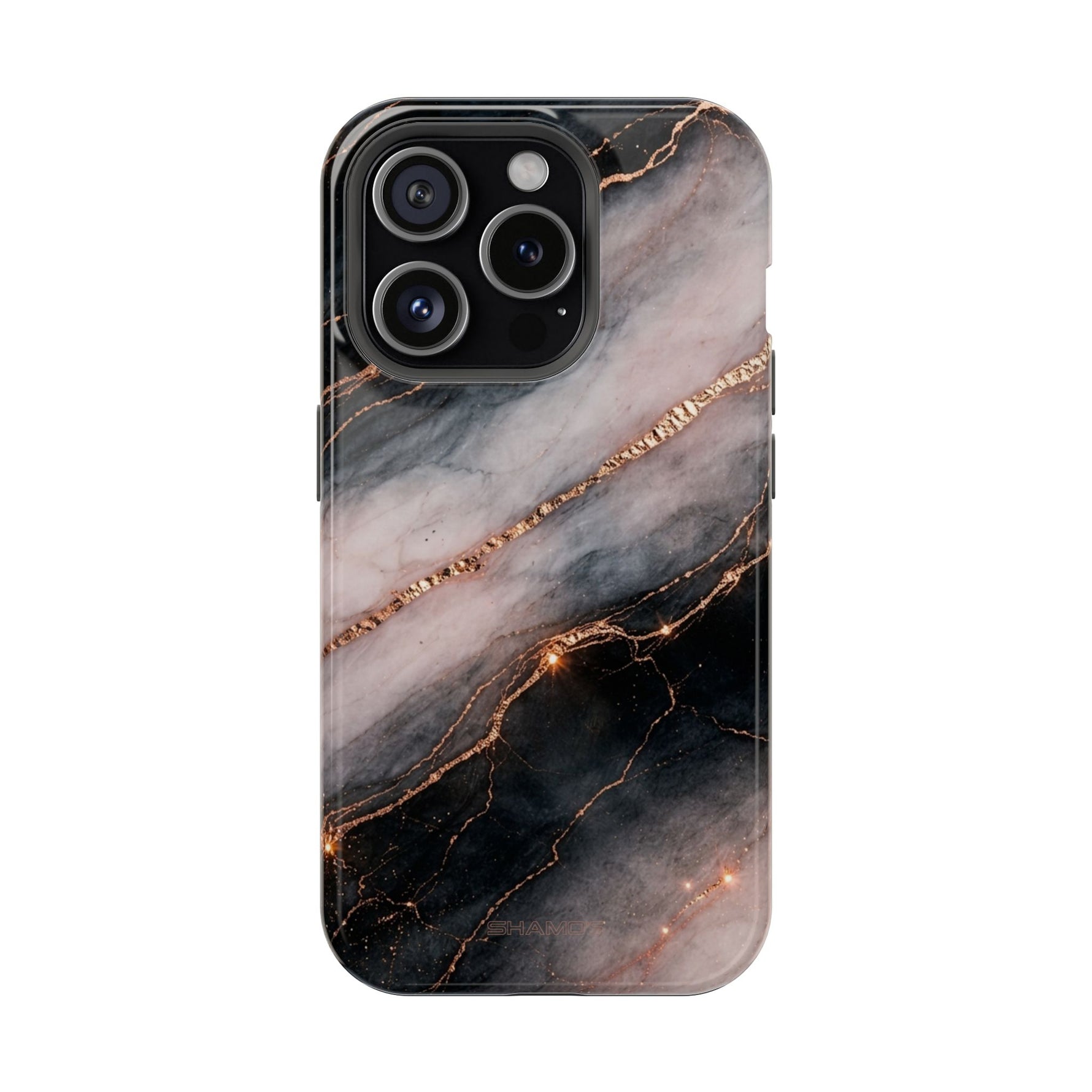Marbled Black & Rose Gold Magnetic MagSafe Compatible Phone Case — Impact-Resistant