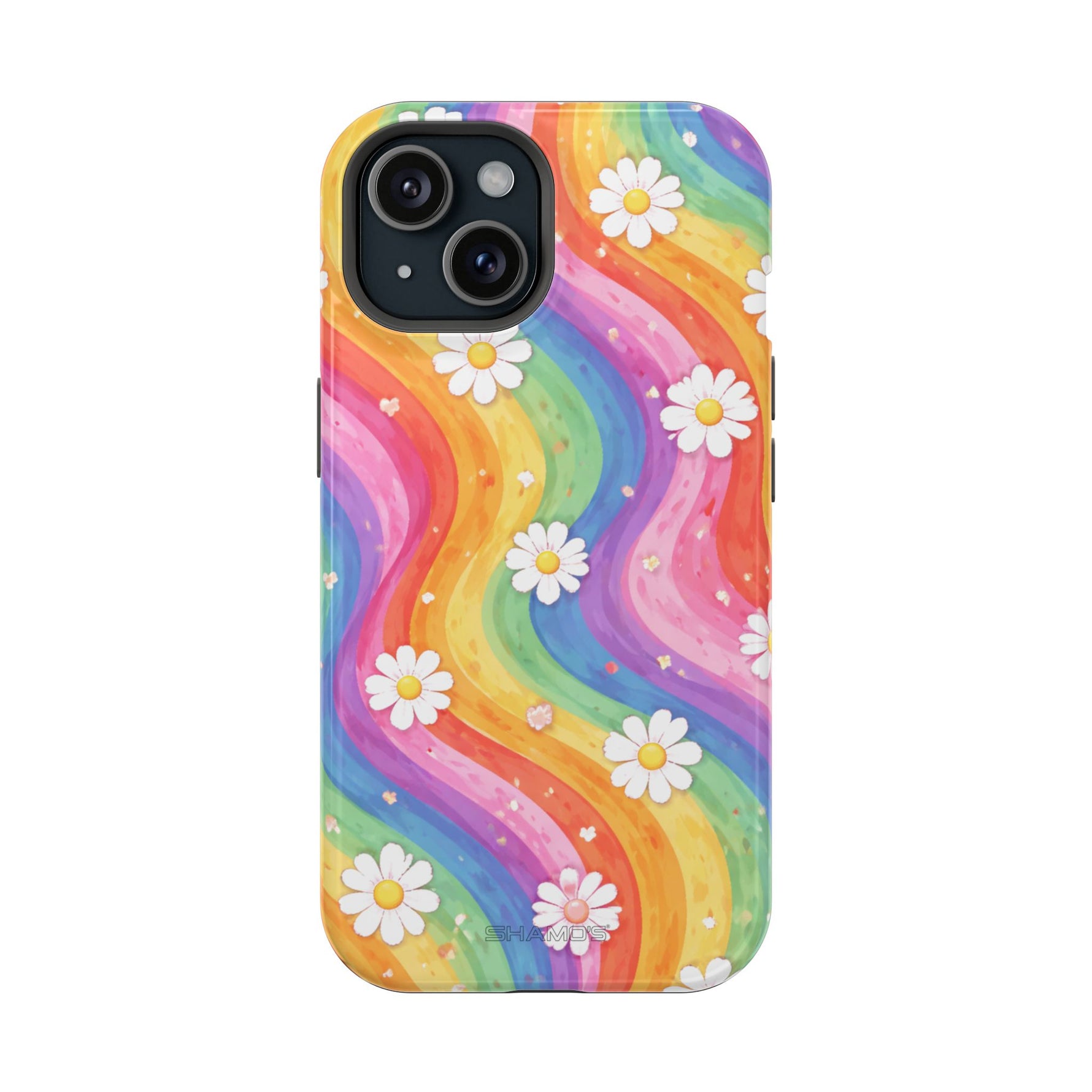 Funda de teléfono resistente a impactos con efecto cascada de colores Rainbow Daisy