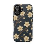 Navy Cherry Blossom Floral iPhone Case - Compatible with MagSafe