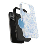 Preppy Look Blue Floral Impact-Resistant Phone Case and MagSafe Compatible