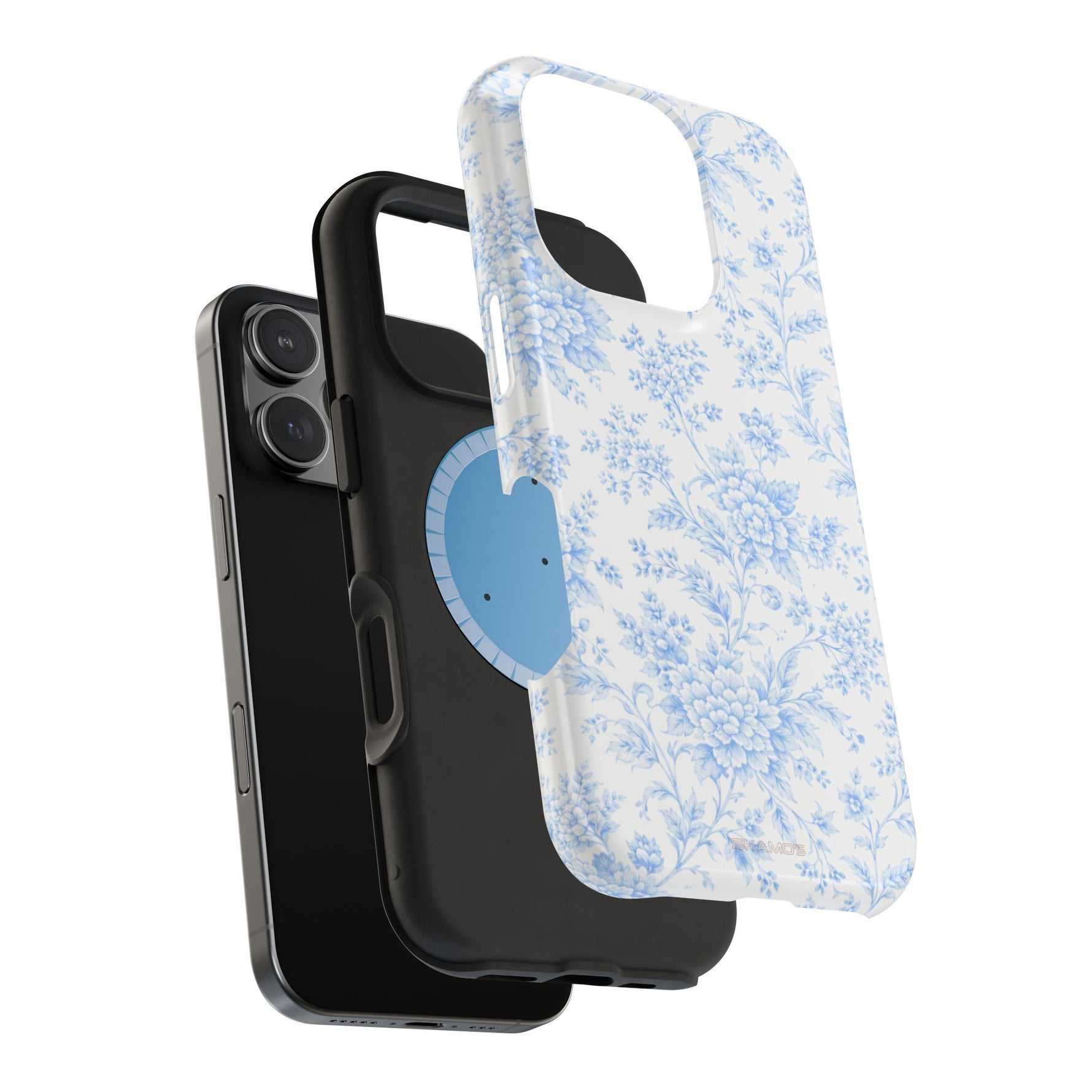 Preppy Look Blue Floral Impact-Resistant Phone Case and MagSafe Compatible