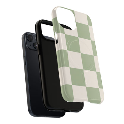 Sage Checkerboard Tough iPhone Case - Compatible with MagSafe