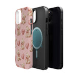 Pink Teddy Hearts Love iPhone Case, Impact-Resistant MagSafe Compatible