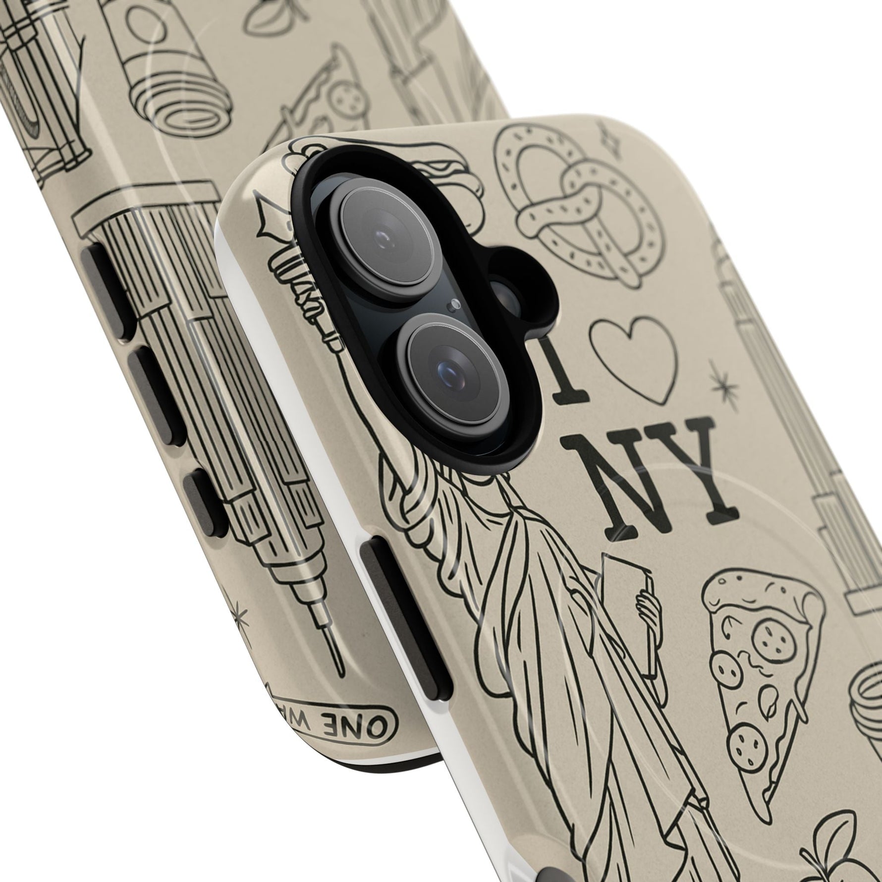NY City Icons Tough iPhone Case — Statue of Liberty, Pizza & Taxi Pattern | Compatible with MagSafe  Shamo's