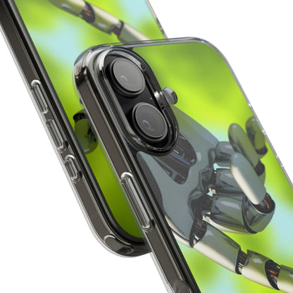 Clear Cases for iPhone 14 Series with Robotic hand and Butterfly.