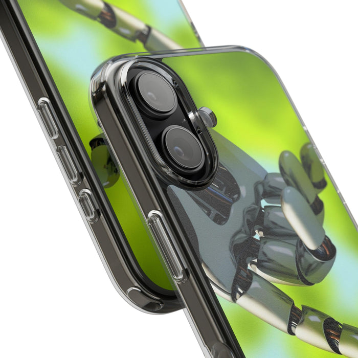 Clear Cases for iPhone 14 Series with Robotic hand and Butterfly.