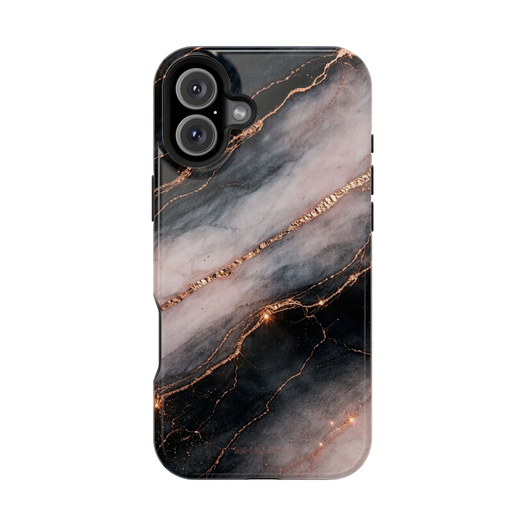 Marbled Black & Rose Gold Magnetic MagSafe Compatible Phone Case — Impact-Resistant