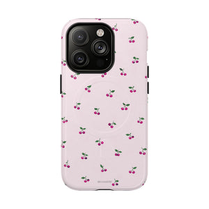 Cherry Pattern Tough Magnetic Phone Case — Pink Protective Magnetic iPhone Cover with MagSafe compatibility - iPhone 14 Pro / Glossy - Shamo's #iphone-14-pro