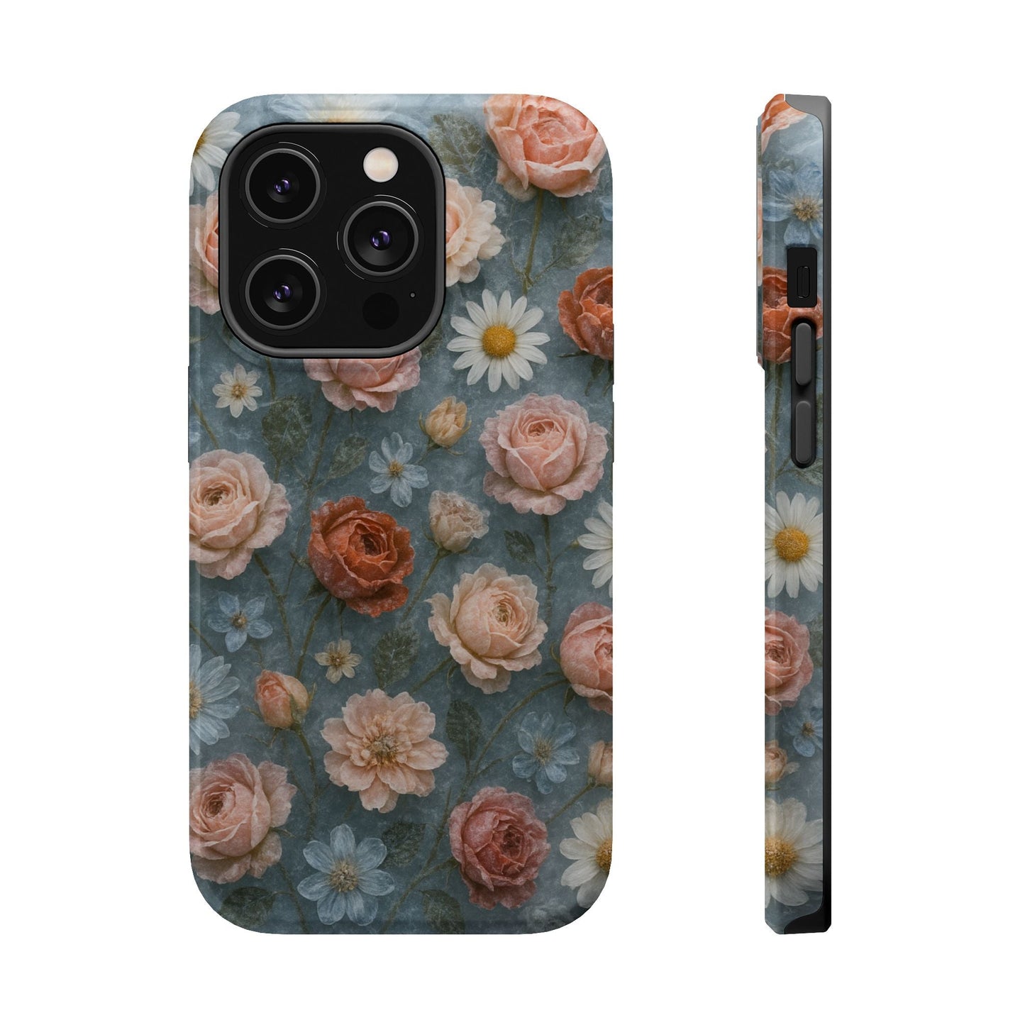 Frozen Floral Vintage Roses & Daisies iPhone Case with MagSafe compatibility  Shamo's iPhone 14 Pro / Glossy