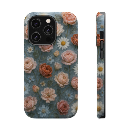 Frozen Floral Vintage Roses & Daisies iPhone Case with MagSafe compatibility  Shamo's iPhone 14 Pro / Glossy