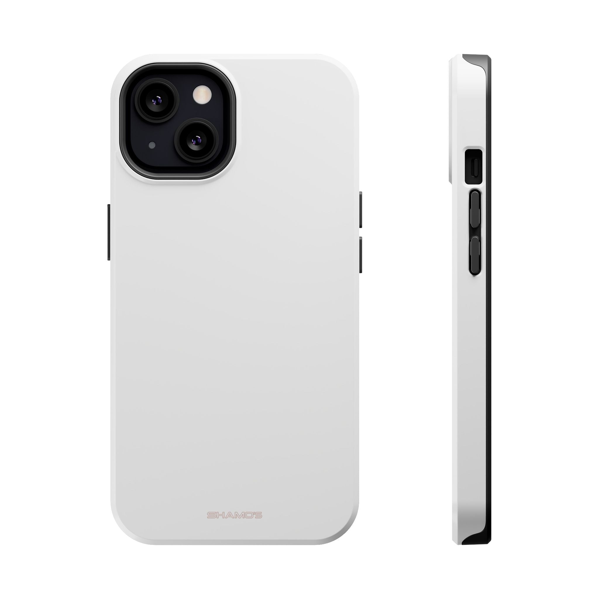 Back and side views of a plain white phone case