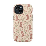 Floral Boots MagSafe Phone Case, glossy iPhone 15, rear view