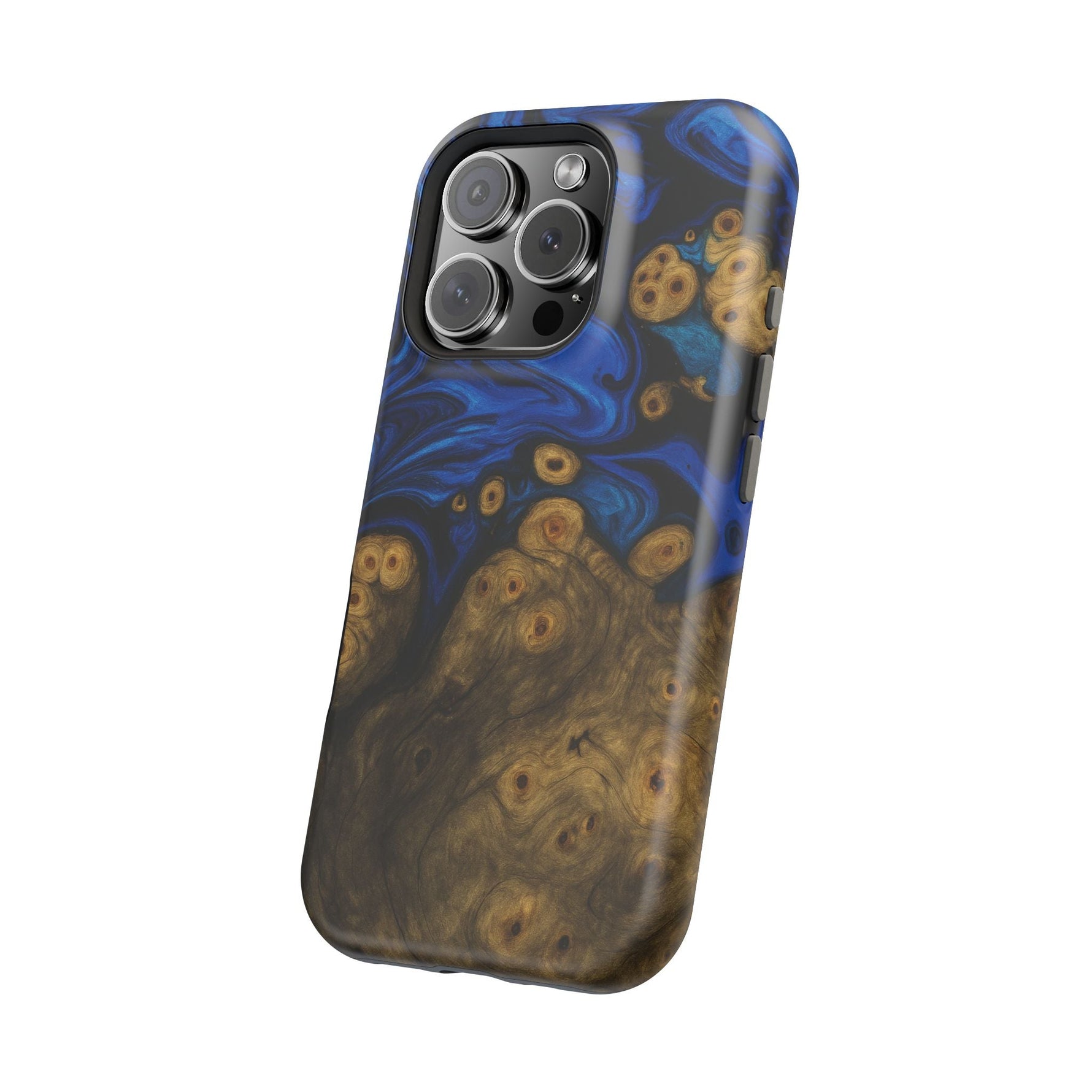 Blue Swirl & Burl Wood Impact iPhone Case | MagSafe compatible  Shamo's