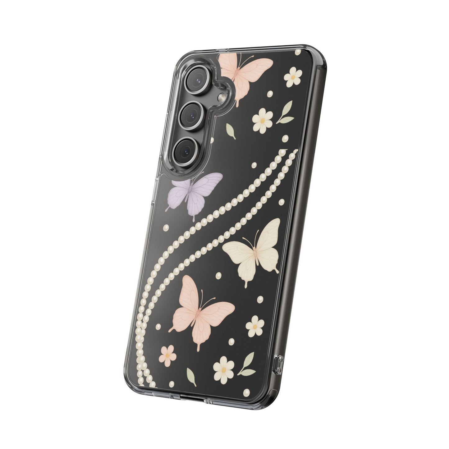 Butterfly Pearl Impact-Resistant Clear iPhone Case