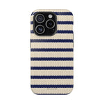 Navy & Cream Ribbed Holiday Sweater Design iPhone Case with MagSafe compatibility