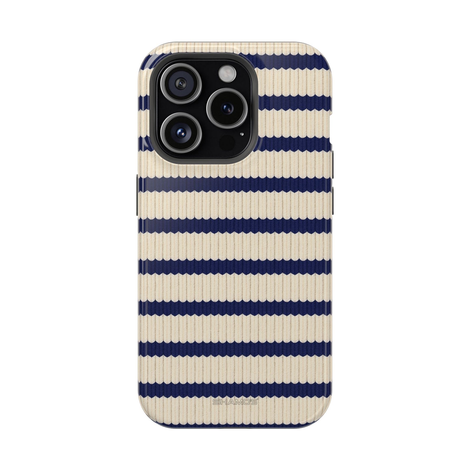 Navy & Cream Ribbed Holiday Sweater Design iPhone Case with MagSafe compatibility