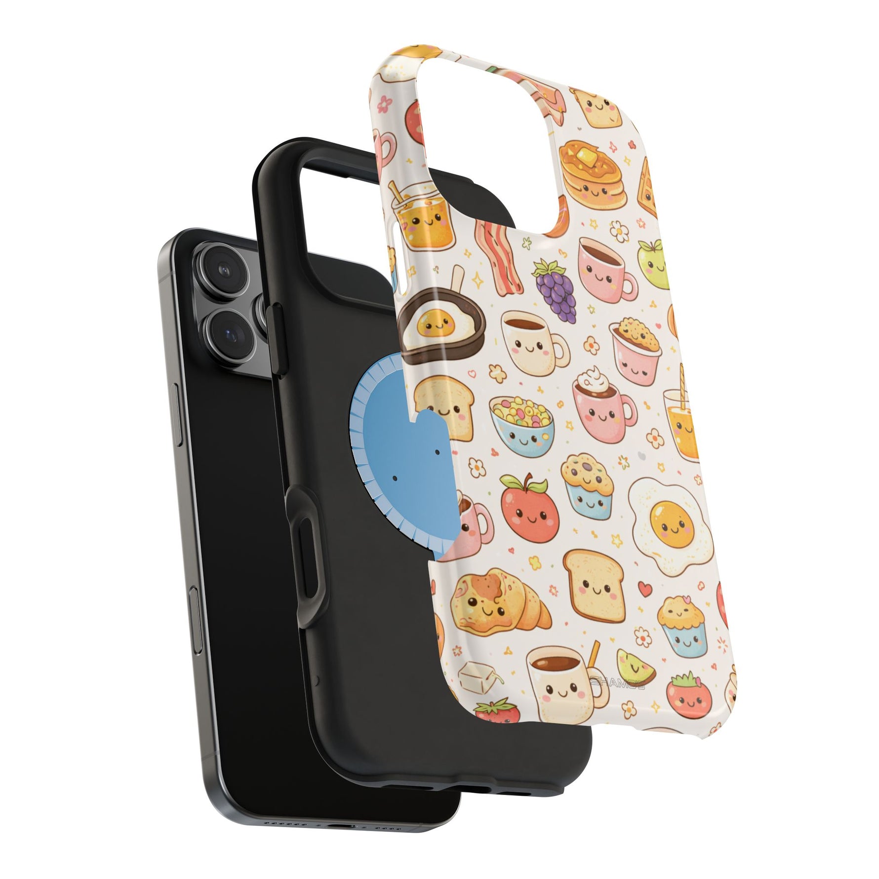Kawaii Breakfast Pattern Magnetic Phone Case, Cute Cartoon Food Impact-Resistant Cover, MagSafe Compatible