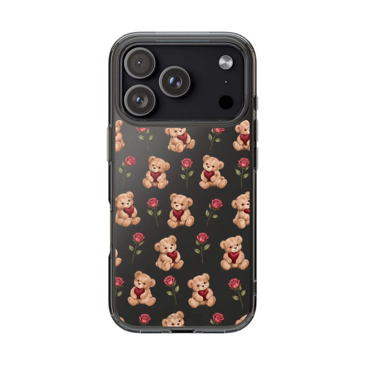 Romantic Teddy Bear Impact-Resistant Phone Case with Heart Design