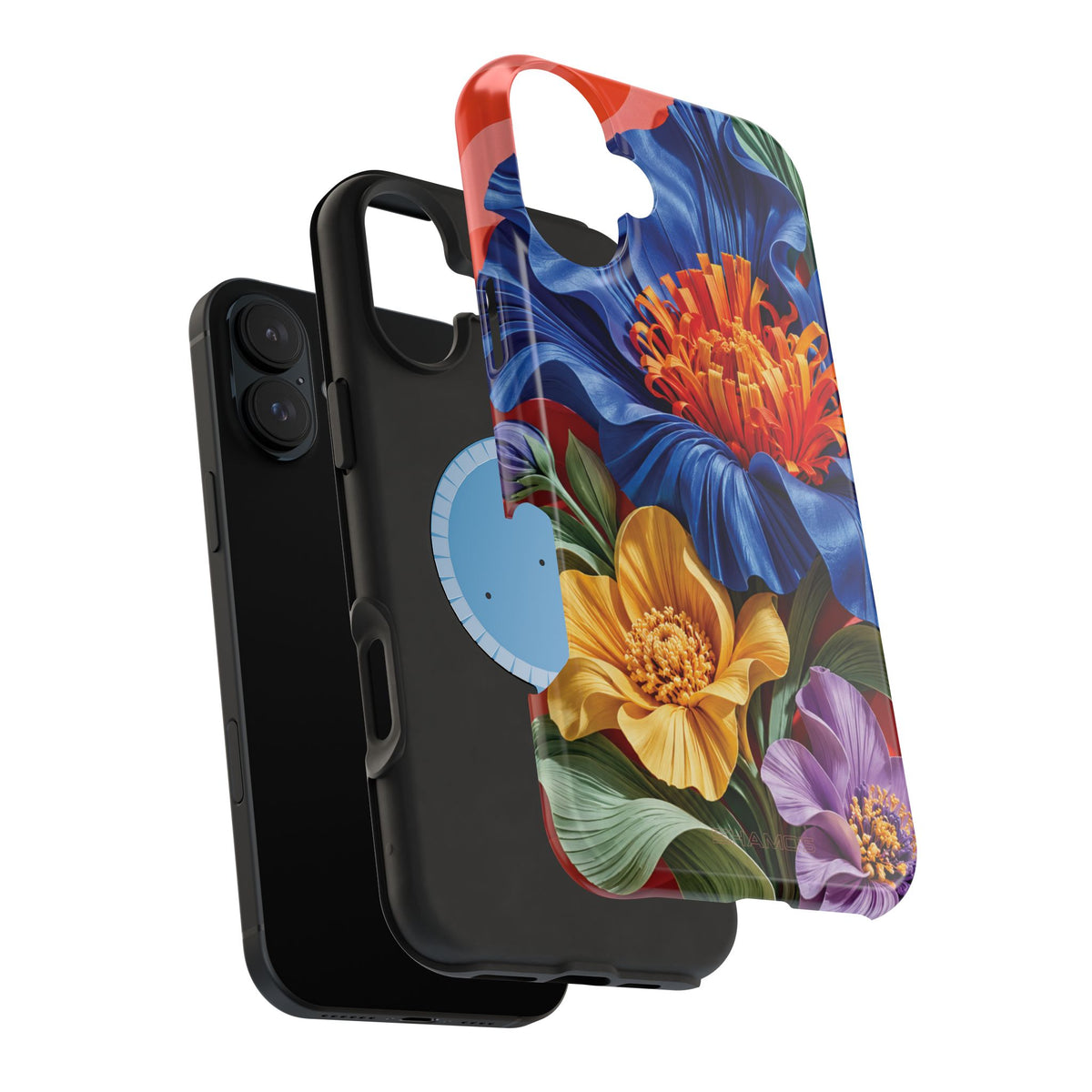 Electric Paradise MagSafe Phone Case – Cobalt Floral & Coral Waves | Glossy