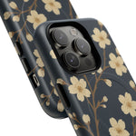 Navy Cherry Blossom Floral iPhone Case - Compatible with MagSafe - Shamo's