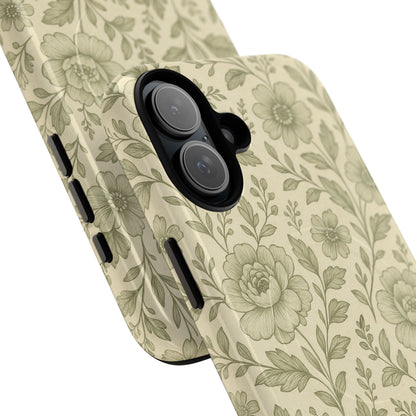 Sage Pattern Vintage Floral iPhone Case | Compatible with MagSafe