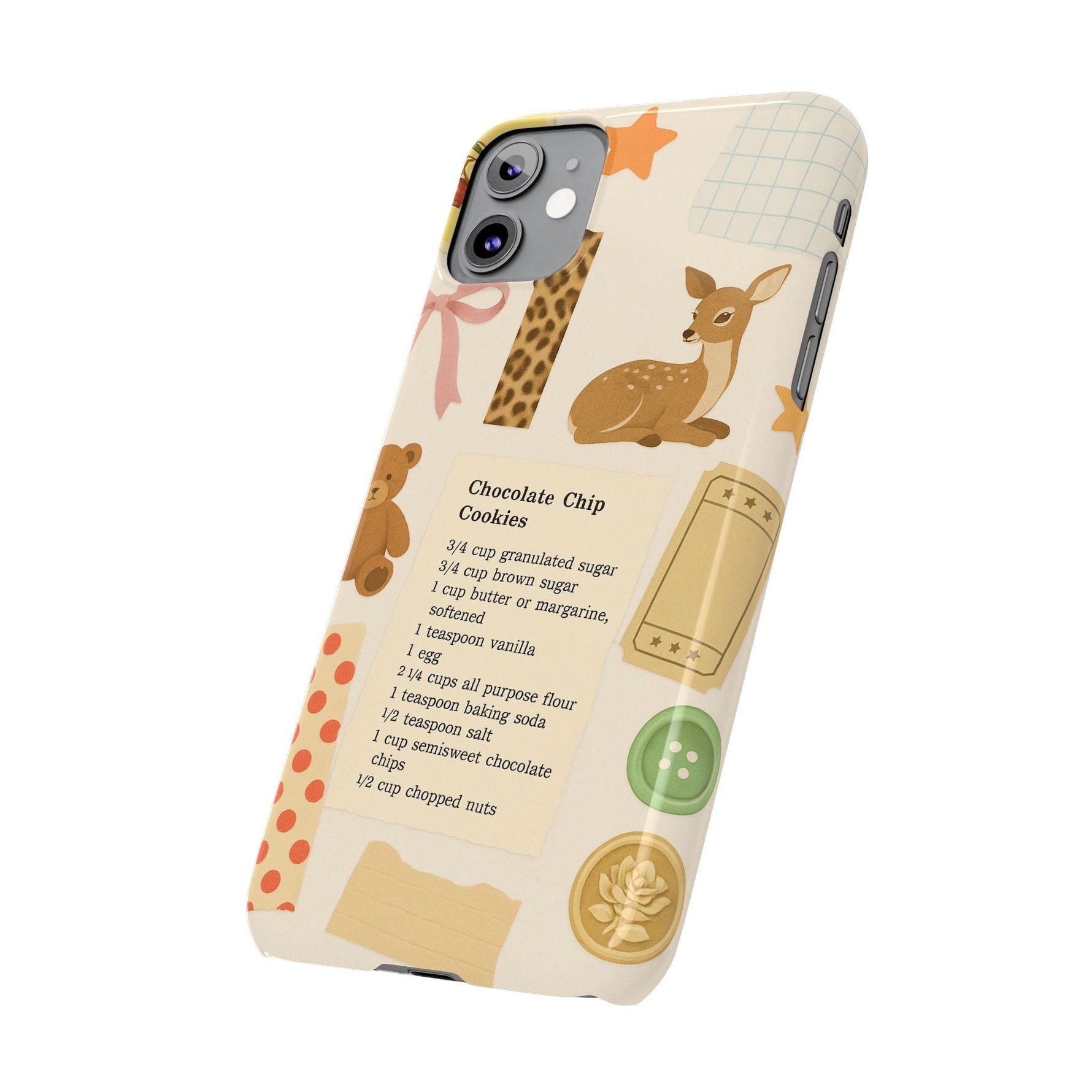 Slim iPhone Case — Cozy Baking & Teddy Pattern (Recipe, Deer, Buttons)  Shamo's