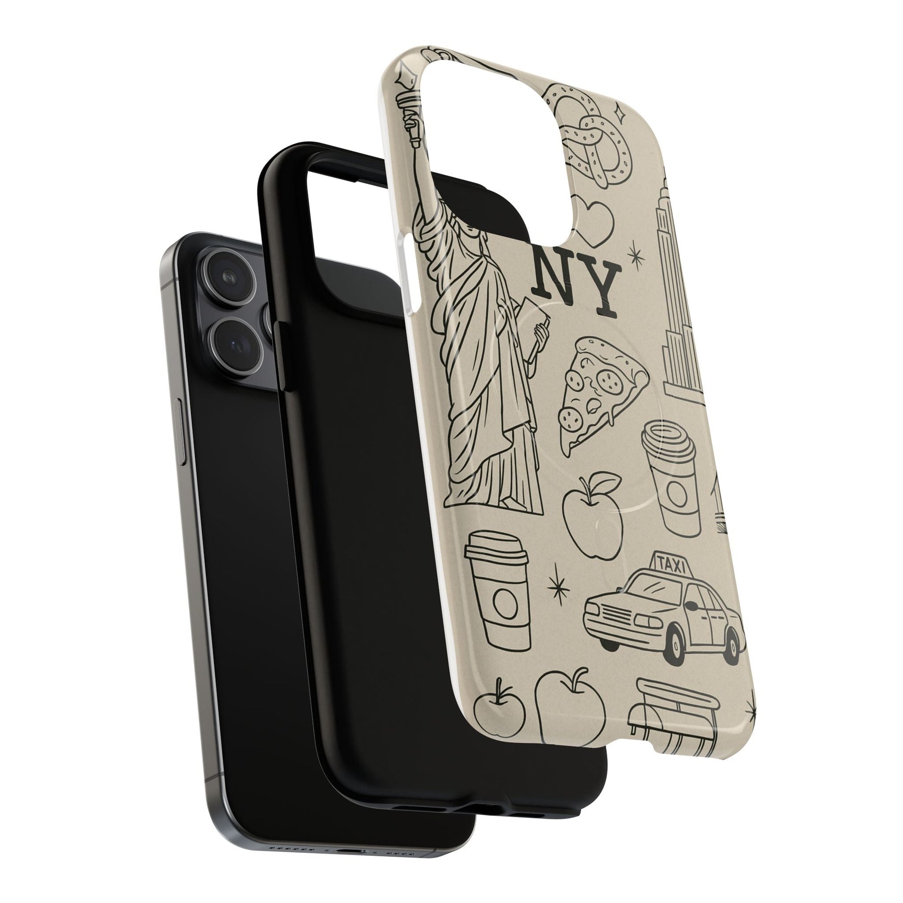 NY City Icons Tough iPhone Case — Statue of Liberty, Pizza & Taxi Pattern | Compatible with MagSafe  Shamo's