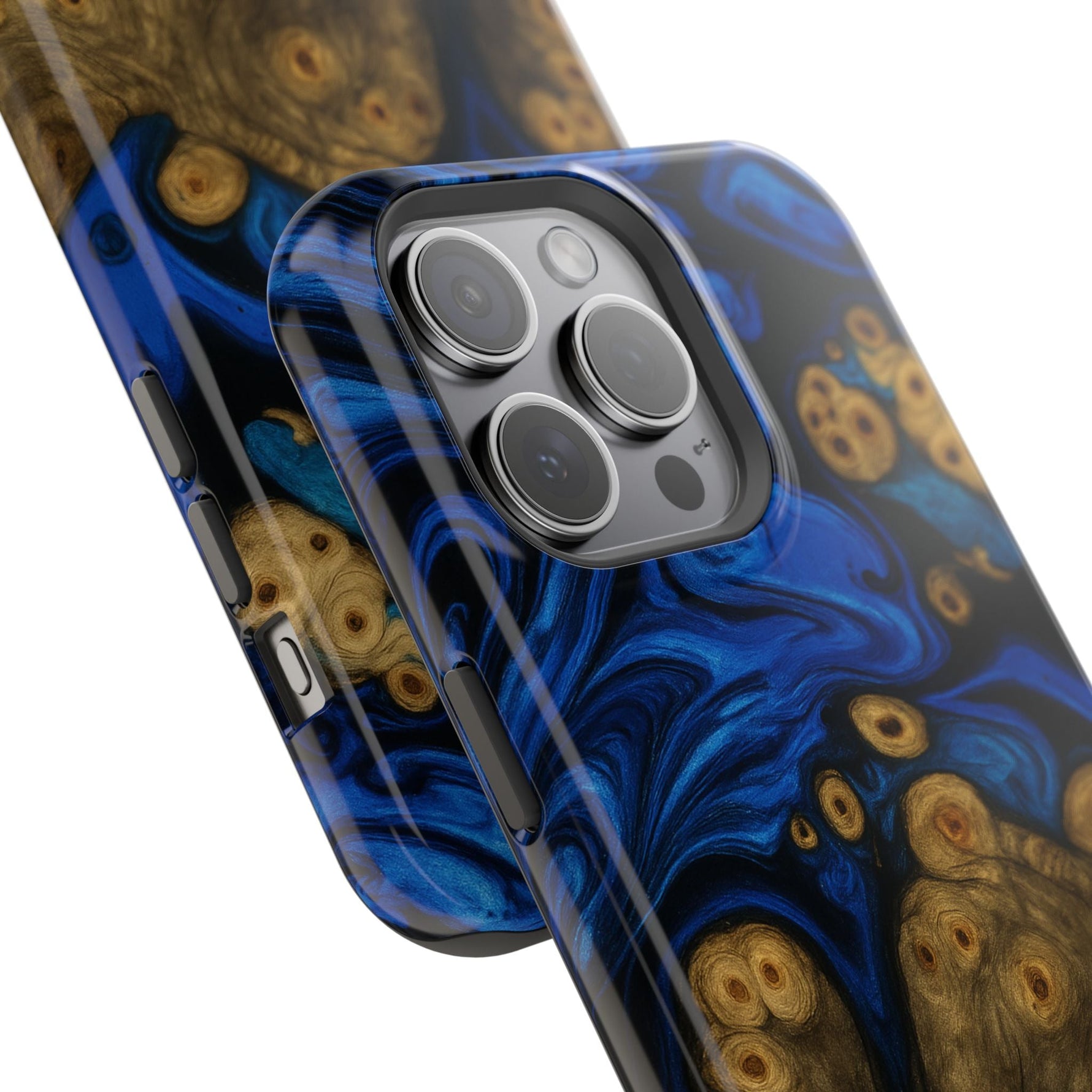 Blue Swirl & Burl Wood Impact iPhone Case | MagSafe compatible  Shamo's