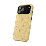 Honey Paisley MagSafe Phone Case, glossy wide-camera Pro Max model, angled rear view
