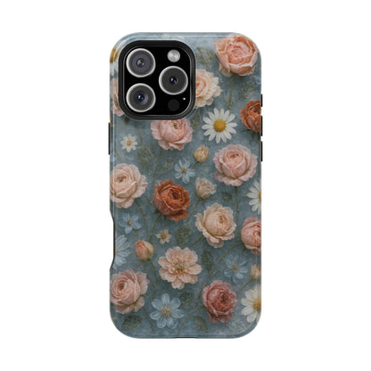 Frozen Floral Vintage Roses & Daisies iPhone Case with MagSafe compatibility  Shamo's iPhone 16 Pro Max / Glossy
