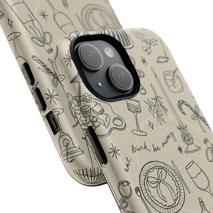 Festive Doodle iPhone Case (’drink, be merry’ Holiday Design) | compatible with MagSafe - Shamo's