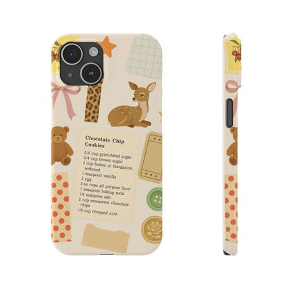 Slim iPhone Case — Cozy Baking & Teddy Pattern (Recipe, Deer, Buttons)