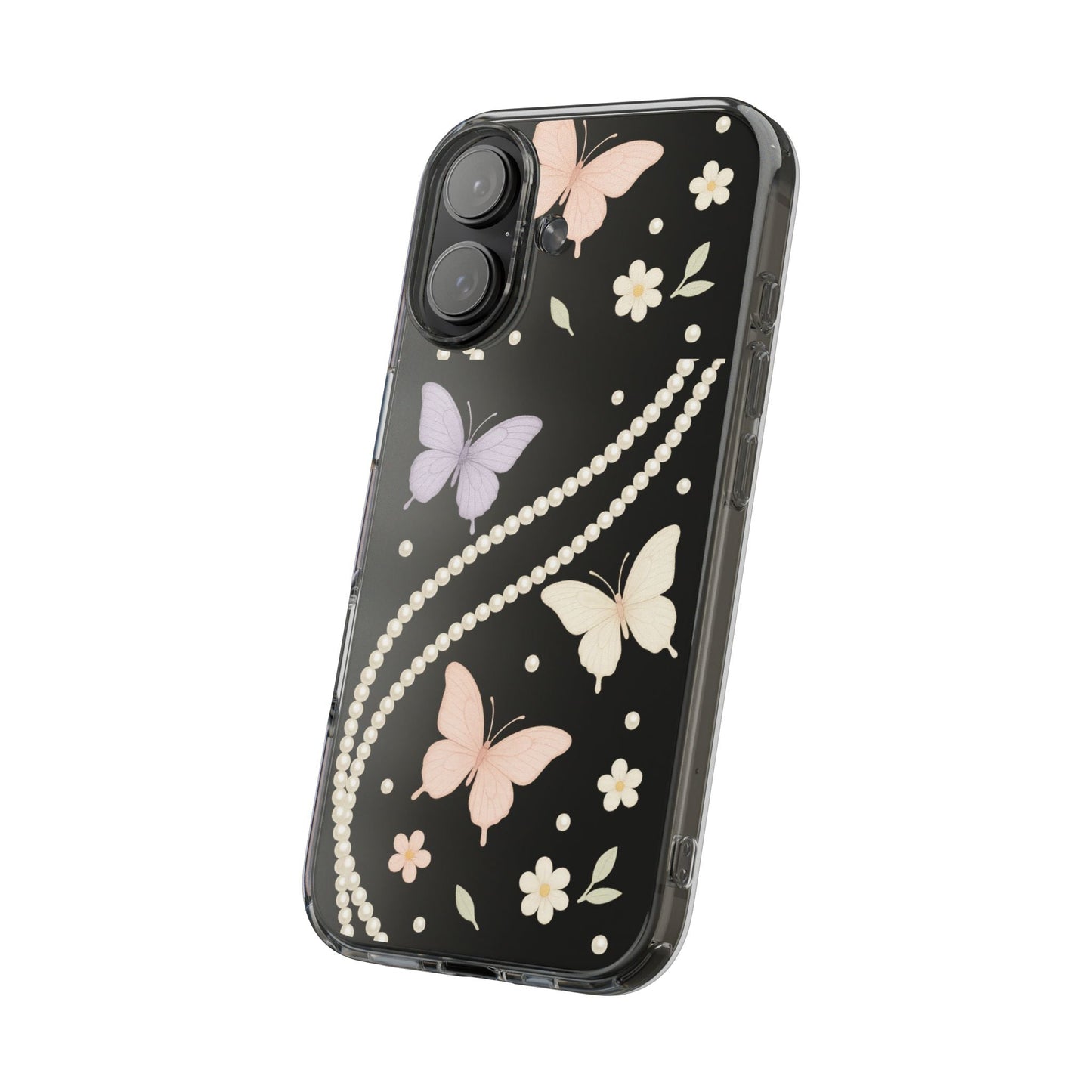 Butterfly Pearl Impact-Resistant Clear iPhone Case