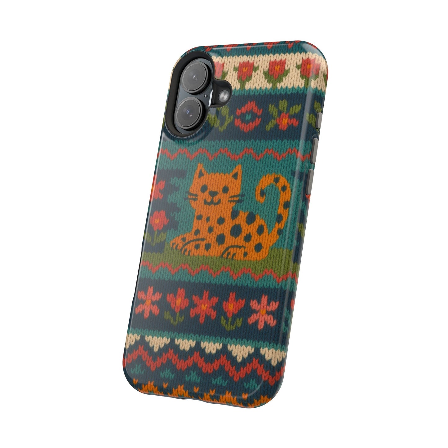 Cozy Knit Leopard Pattern Sweater Holiday Theme iPhone Case with MagSafe compatibility
