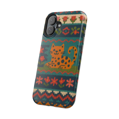 Cozy Knit Leopard Pattern Sweater Holiday Theme iPhone Case with MagSafe compatibility
