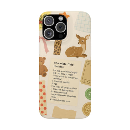 Slim iPhone Case — Cozy Baking & Teddy Pattern (Recipe, Deer, Buttons)