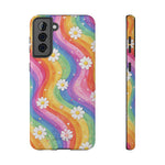 Funda de teléfono resistente a impactos con efecto cascada de colores Rainbow Daisy