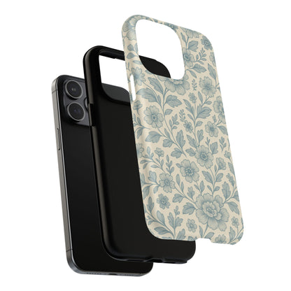 Vintage Blue Floral Tough Case for iPhone - Compatible with MagSafe
