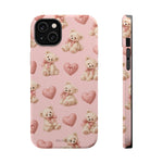 Pink Teddy Hearts Love iPhone Case, Impact-Resistant MagSafe Compatible