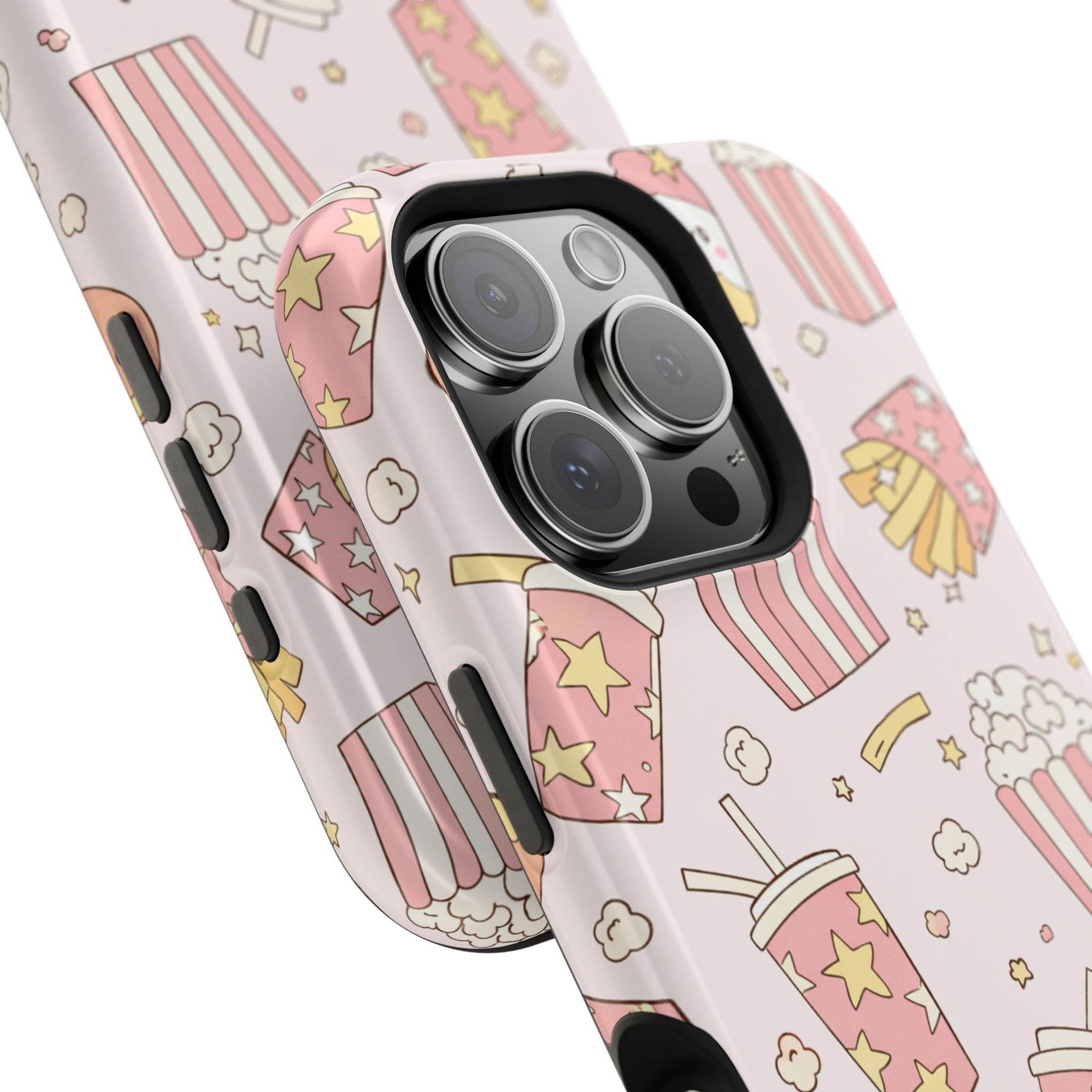 Kawaii Snack Pattern Magnetic Phone Case, Cute Popcorn, Burger & Soda Design with MagSafe Compatibility
