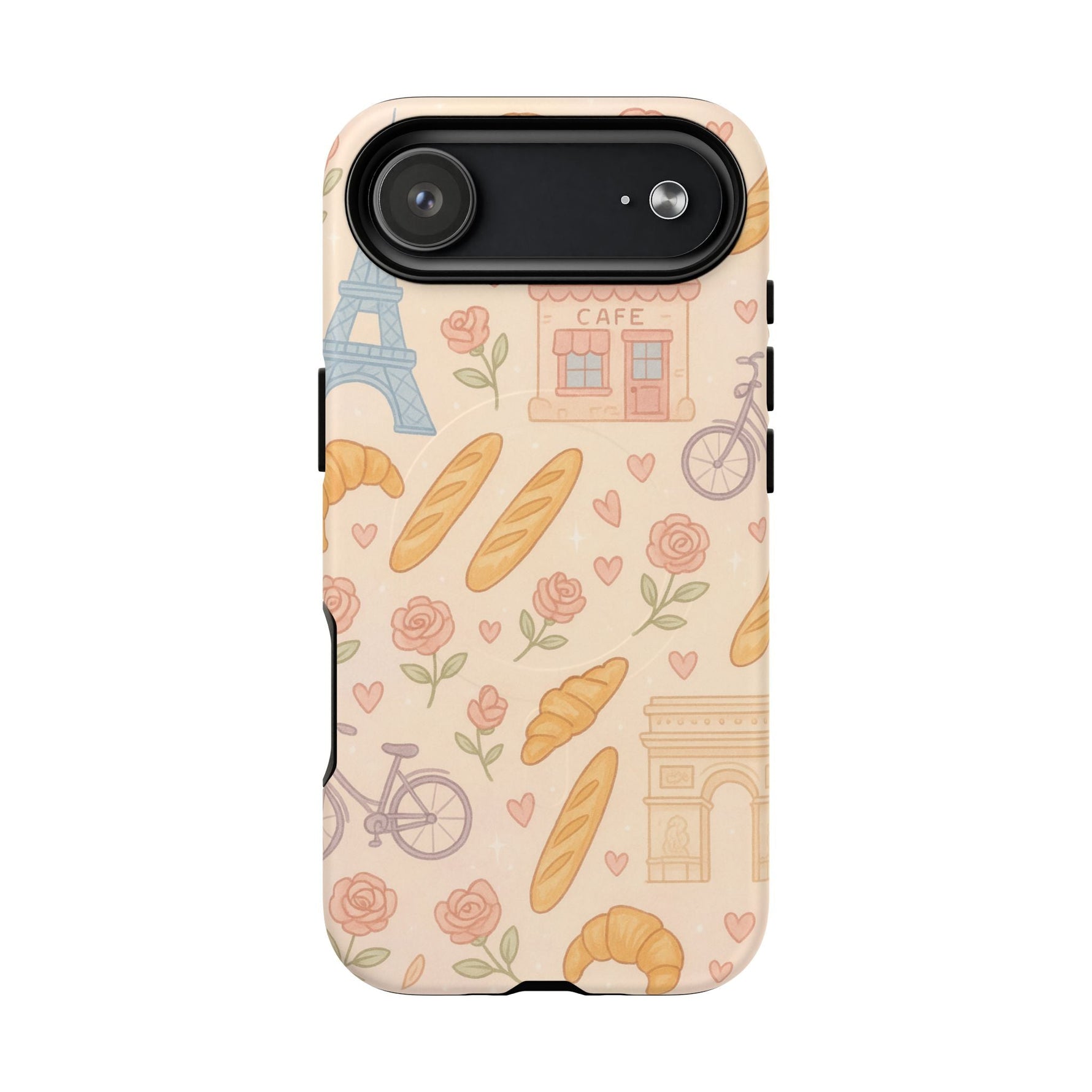 Parisian Bakery iPhone Case — Cute Eiffel Tower, Croissants & Baguette Tough MagSafe Case  Shamo's iPhone 17 Air / Matte