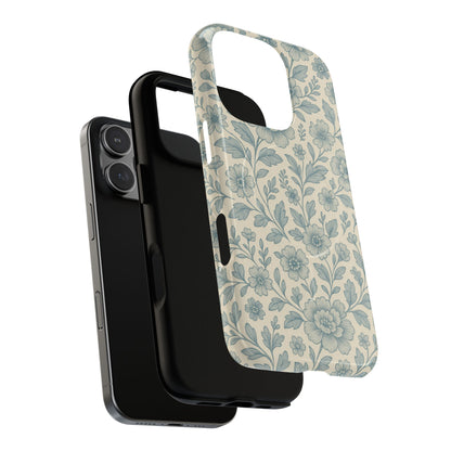 Vintage Blue Floral Tough Case for iPhone - Compatible with MagSafe